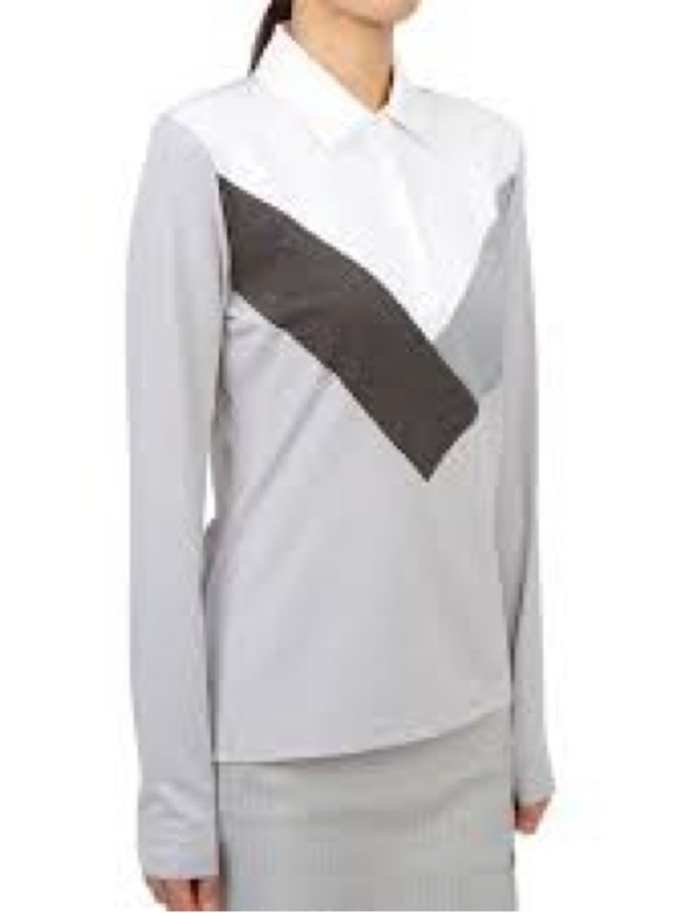 G/FORE White and Gray Polo Top with Ribbed Label